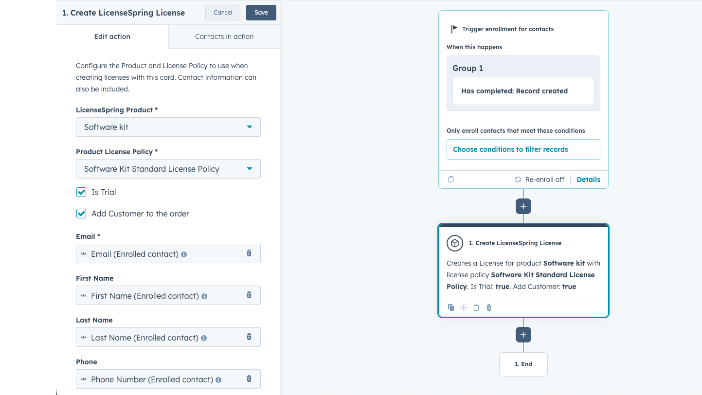 Create License workflow action